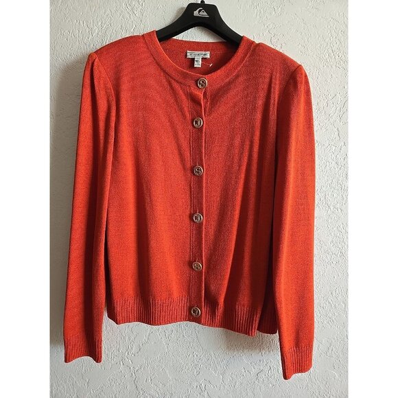St John Sport Sweater Knit Twin Set Orange Wool/Rayon L NEW - Picture 2 of 10